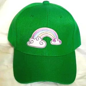 NEW ~Rainbow & Clouds~ Baseball Cap! Green Hat. Embroidery. Adjustable. Unisex